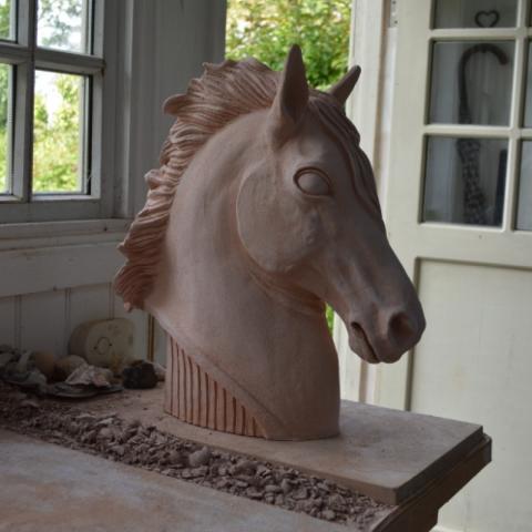 Heroic horse head after bisque firing