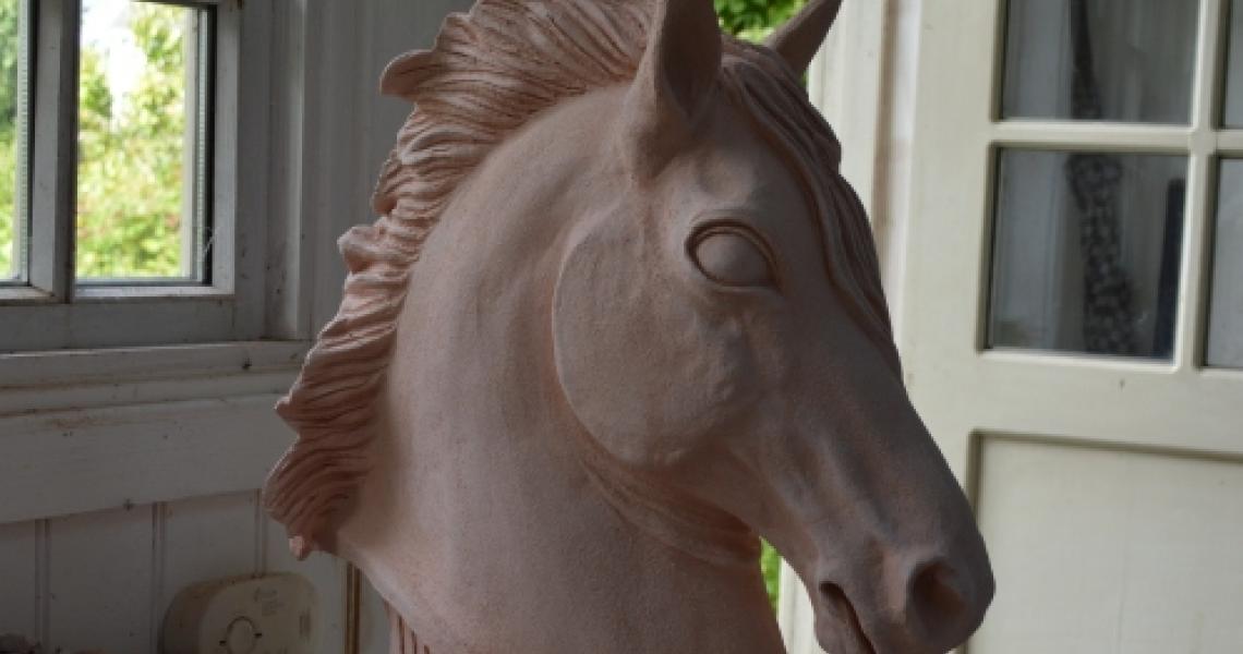 Heroic horse head after bisque firing